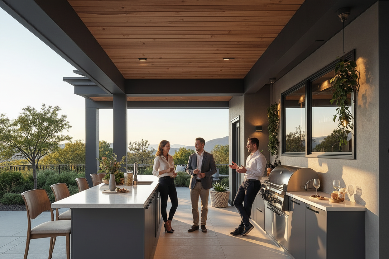 People in Luxury Outdoor Kitchen